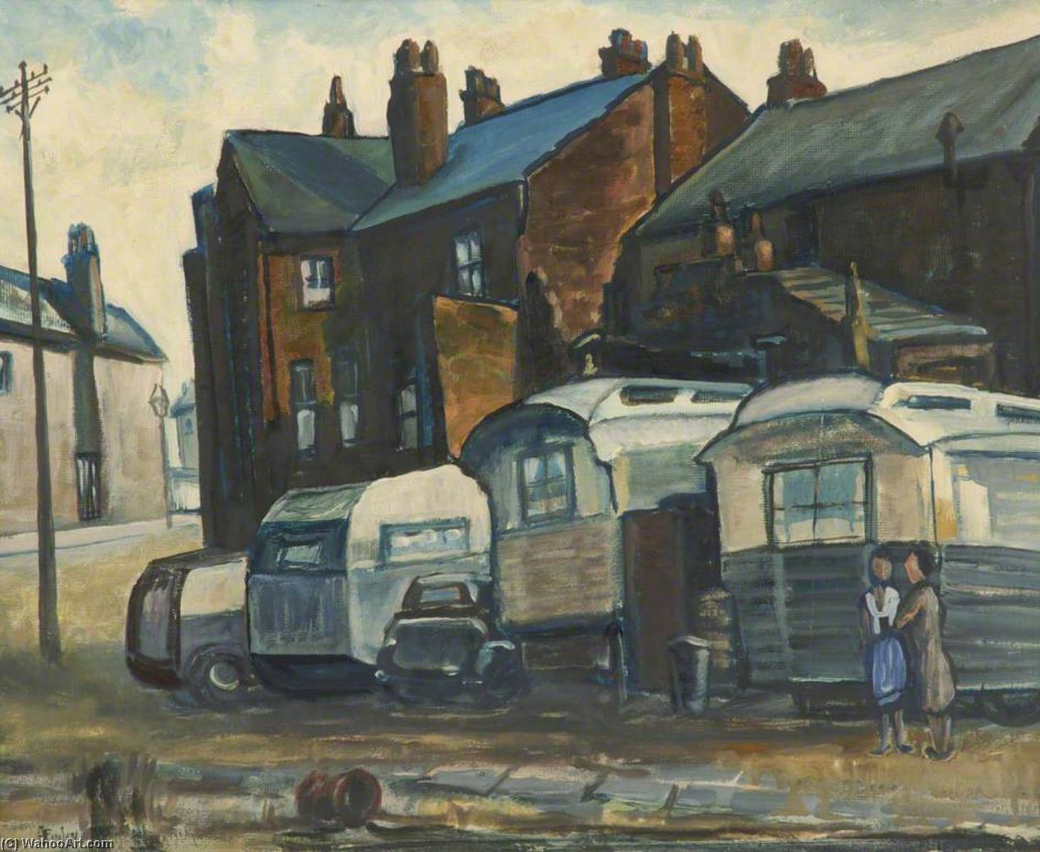 Wikioo.org - The Encyclopedia of Fine Arts - Painting, Artwork by Edward William Finley - Caravans, Oldfield Road
