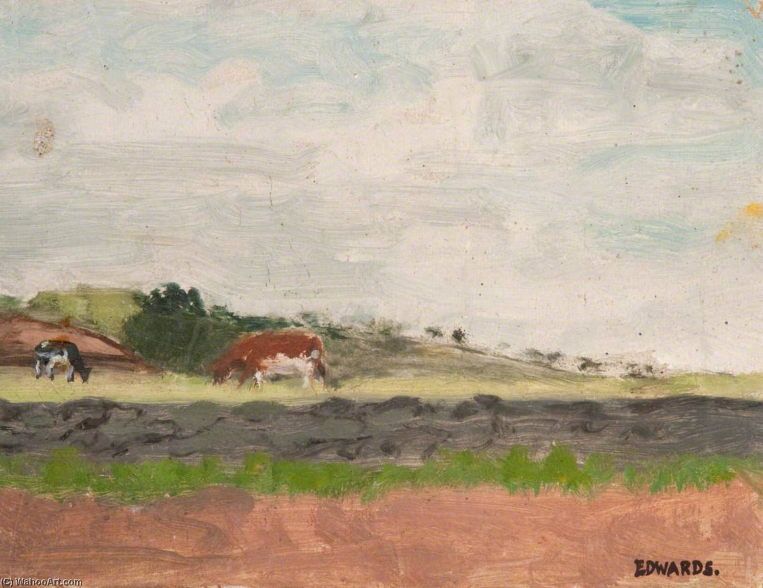 Wikoo.org - موسوعة الفنون الجميلة - اللوحة، العمل الفني Joseph Byres Edwards - Cows (recto)