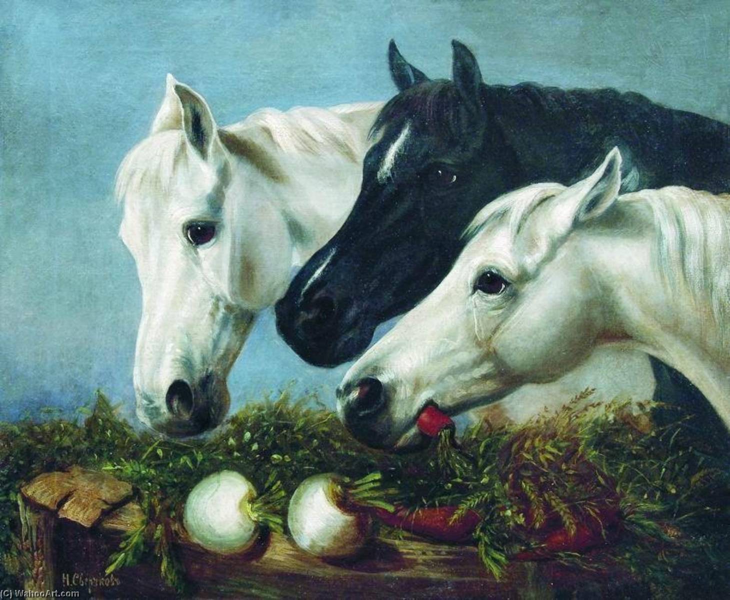 Wikioo.org - The Encyclopedia of Fine Arts - Painting, Artwork by Nikolai Sverchkov - Horses' Treat