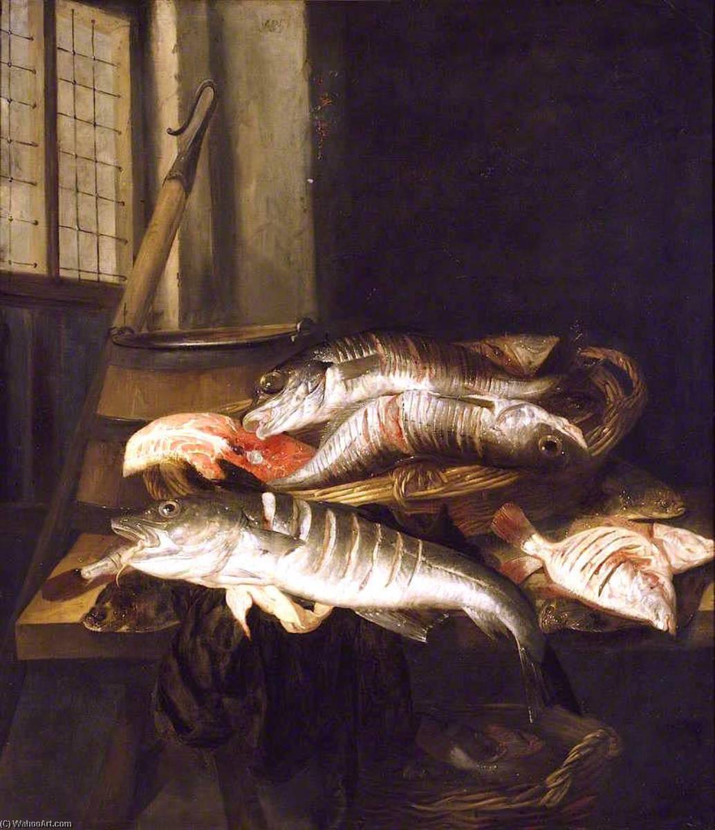 Wikioo.org - The Encyclopedia of Fine Arts - Painting, Artwork by Abraham Hendriksz Van Beijeren - Interior with Still Life of Fish