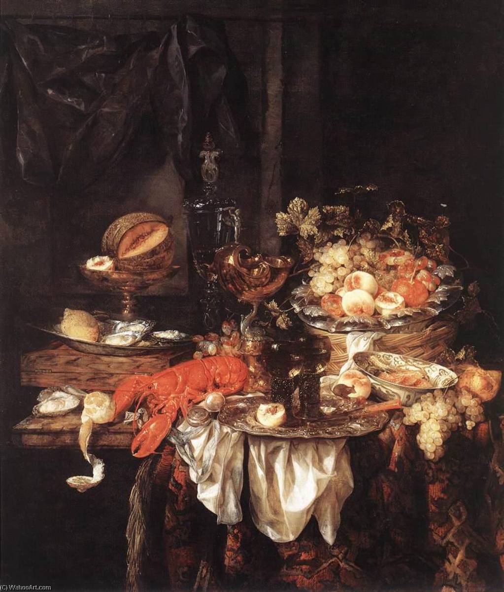 Wikioo.org - The Encyclopedia of Fine Arts - Painting, Artwork by Abraham Hendriksz Van Beijeren - Banquet Still Life with a Mouse