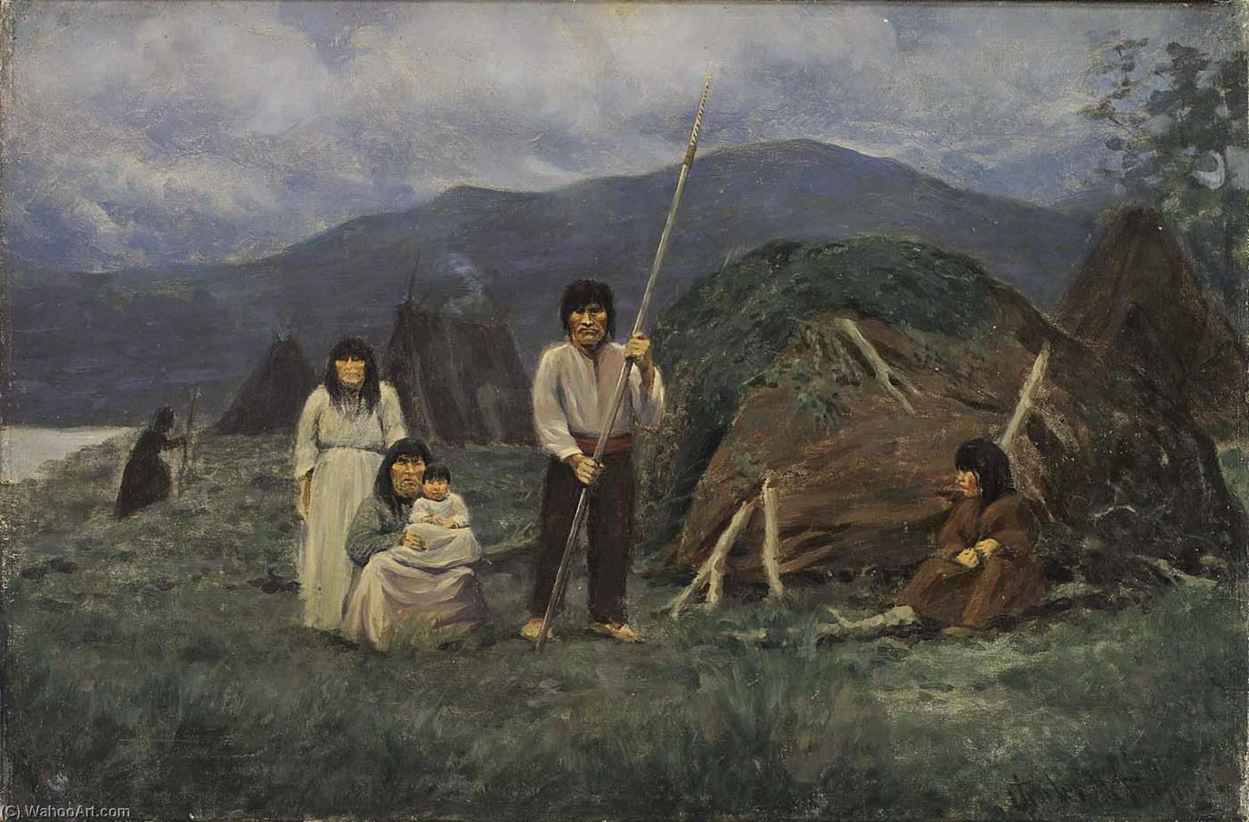 Wikioo.org - The Encyclopedia of Fine Arts - Painting, Artwork by Charles Wellington Furlong - A Yaghan Village Scene