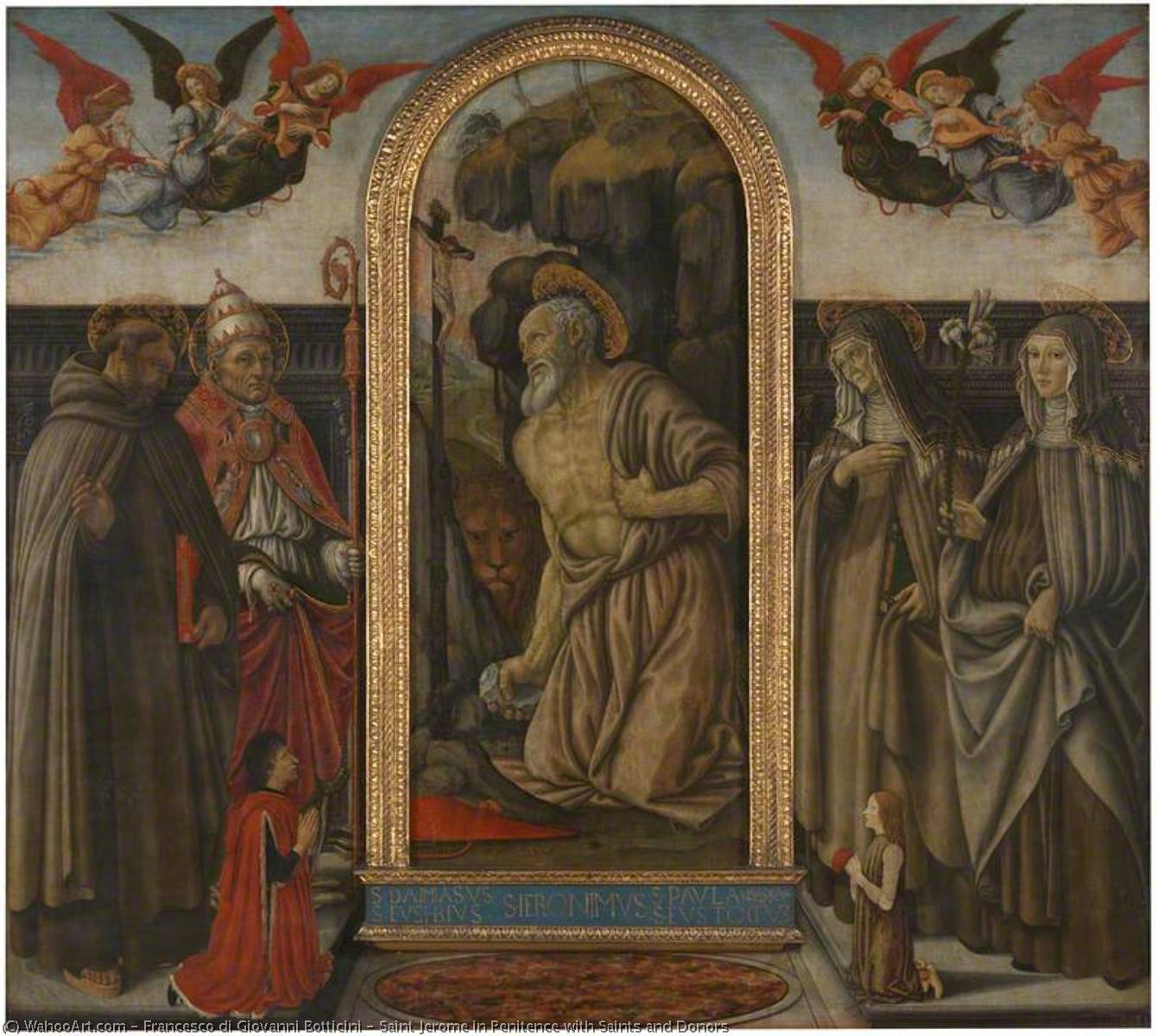 Wikioo.org - The Encyclopedia of Fine Arts - Painting, Artwork by Francesco Di Giovanni Botticini - Saint Jerome in Penitence with Saints and Donors