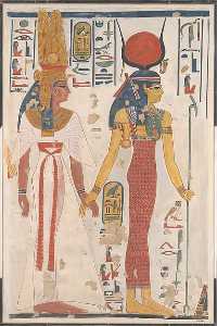 Queen Nefertari being led by Isis