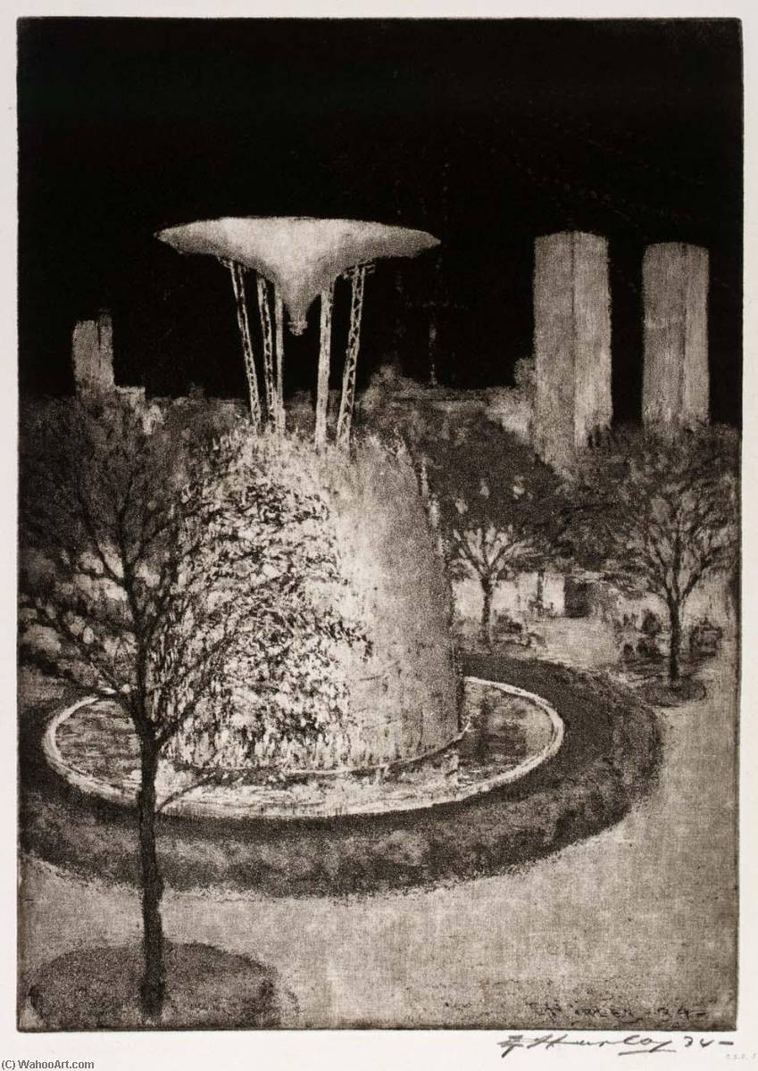 Wikioo.org - The Encyclopedia of Fine Arts - Painting, Artwork by Edward Timothy Hurley - Electrical Fountain, Chicago Fair, 1934