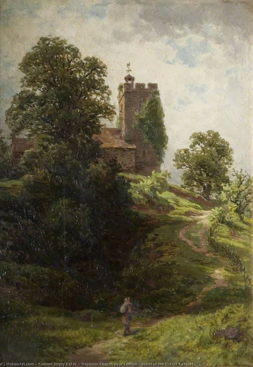 Wikioo.org - The Encyclopedia of Fine Arts - Painting, Artwork by Samuel Henry Baker - Wigmore Church near Ludlow (panel in the Everitt Cabinet)