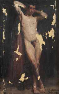 Male Nude with Hands Clasped behind Head