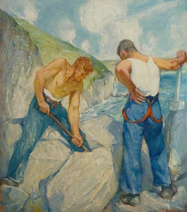 Wikioo.org - The Encyclopedia of Fine Arts - Painting, Artwork by Alfred Palmer - Purbeck Cliffside Quarrymen