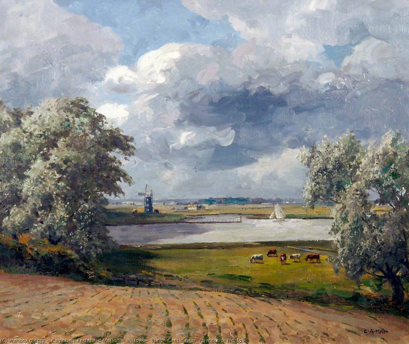 Wikioo.org - The Encyclopedia of Fine Arts - Painting, Artwork by Campbell Archibald Mellon - Willows, Burgh Castle near Yarmouth, Norfolk