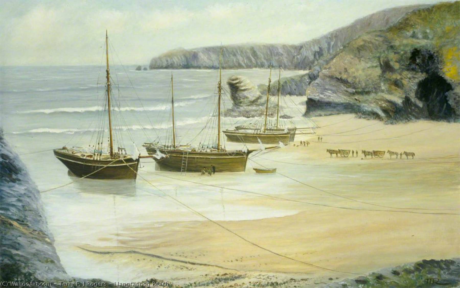 Wikioo.org - The Encyclopedia of Fine Arts - Painting, Artwork by Terry F. J Rogers - Llangrannog Beach