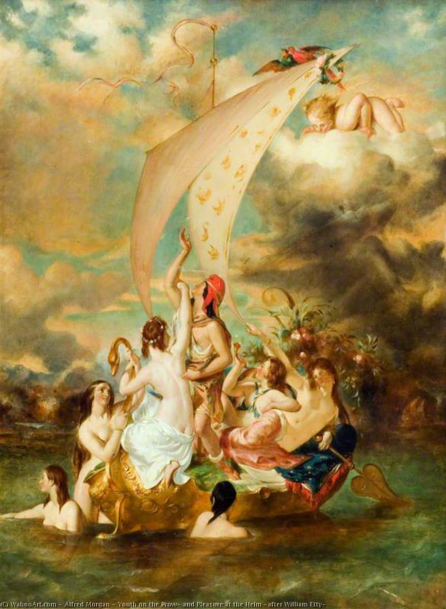 Wikioo.org - The Encyclopedia of Fine Arts - Painting, Artwork by Alfred Morgan - Youth on the Prow, and Pleasure at the Helm (after William Etty)