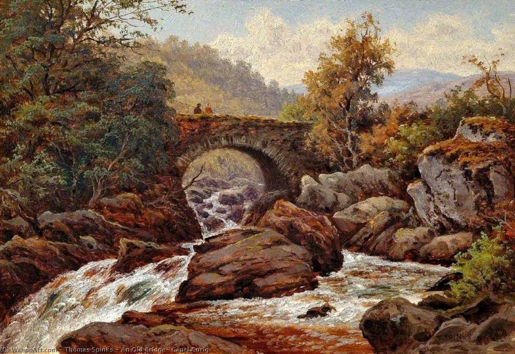 Wikioo.org - The Encyclopedia of Fine Arts - Painting, Artwork by Thomas Spinks - An Old Bridge, Capel Curig
