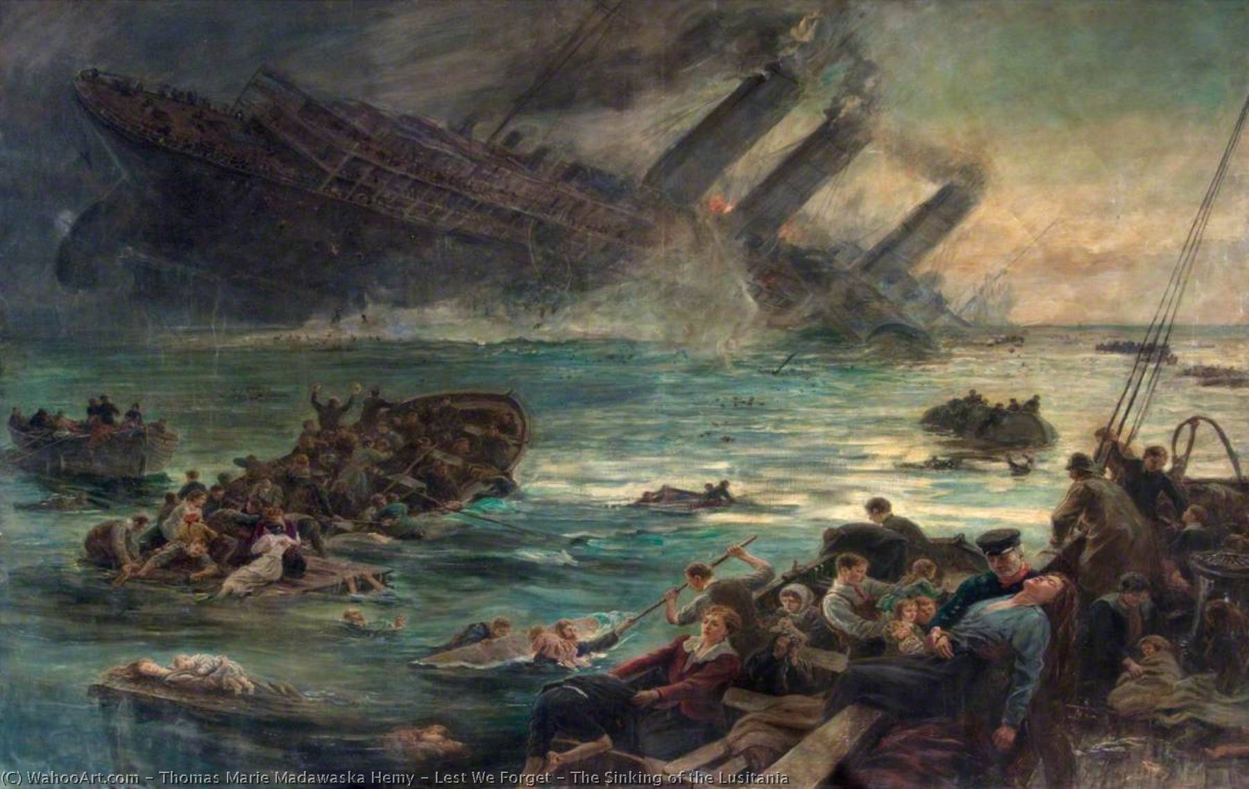 Wikioo.org - The Encyclopedia of Fine Arts - Painting, Artwork by Thomas Marie Madawaska Hemy - Lest We Forget – The Sinking of the Lusitania