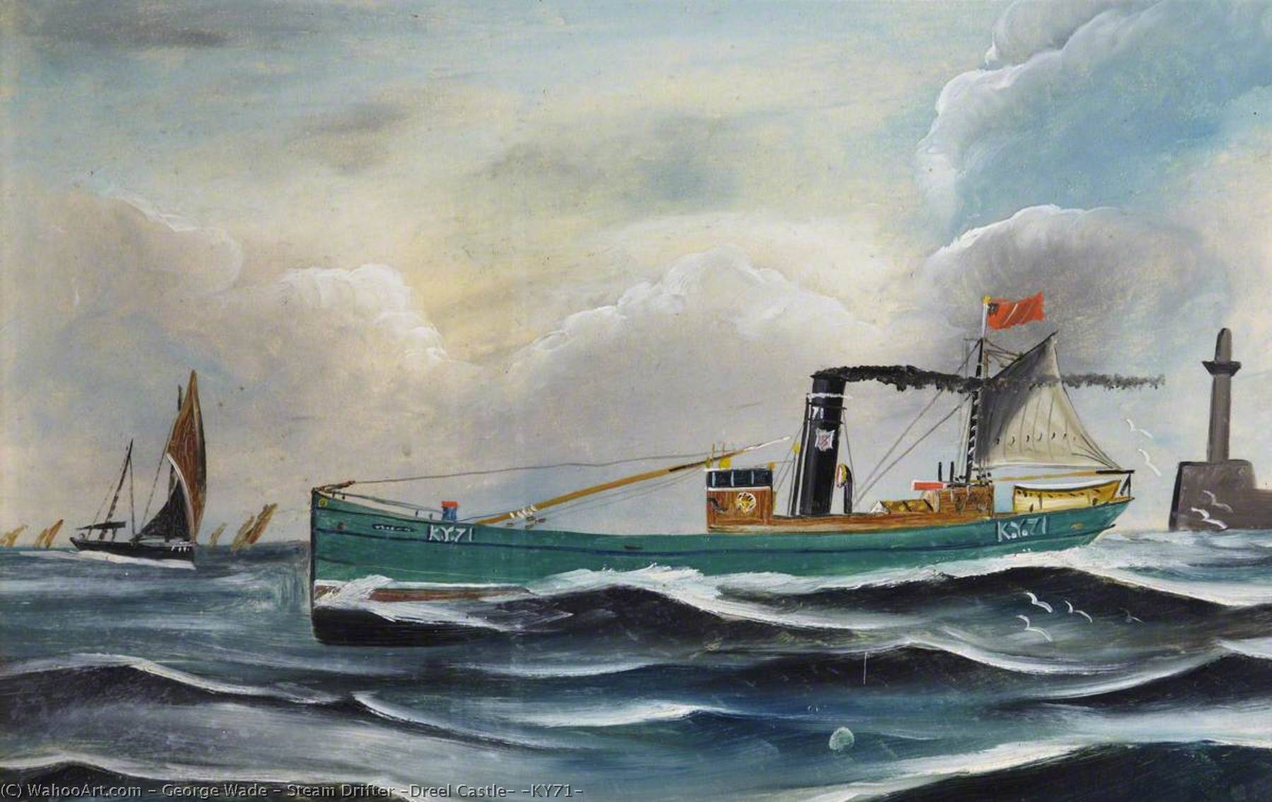 Wikioo.org - The Encyclopedia of Fine Arts - Painting, Artwork by George Wade - Steam Drifter 'Dreel Castle' (KY71)