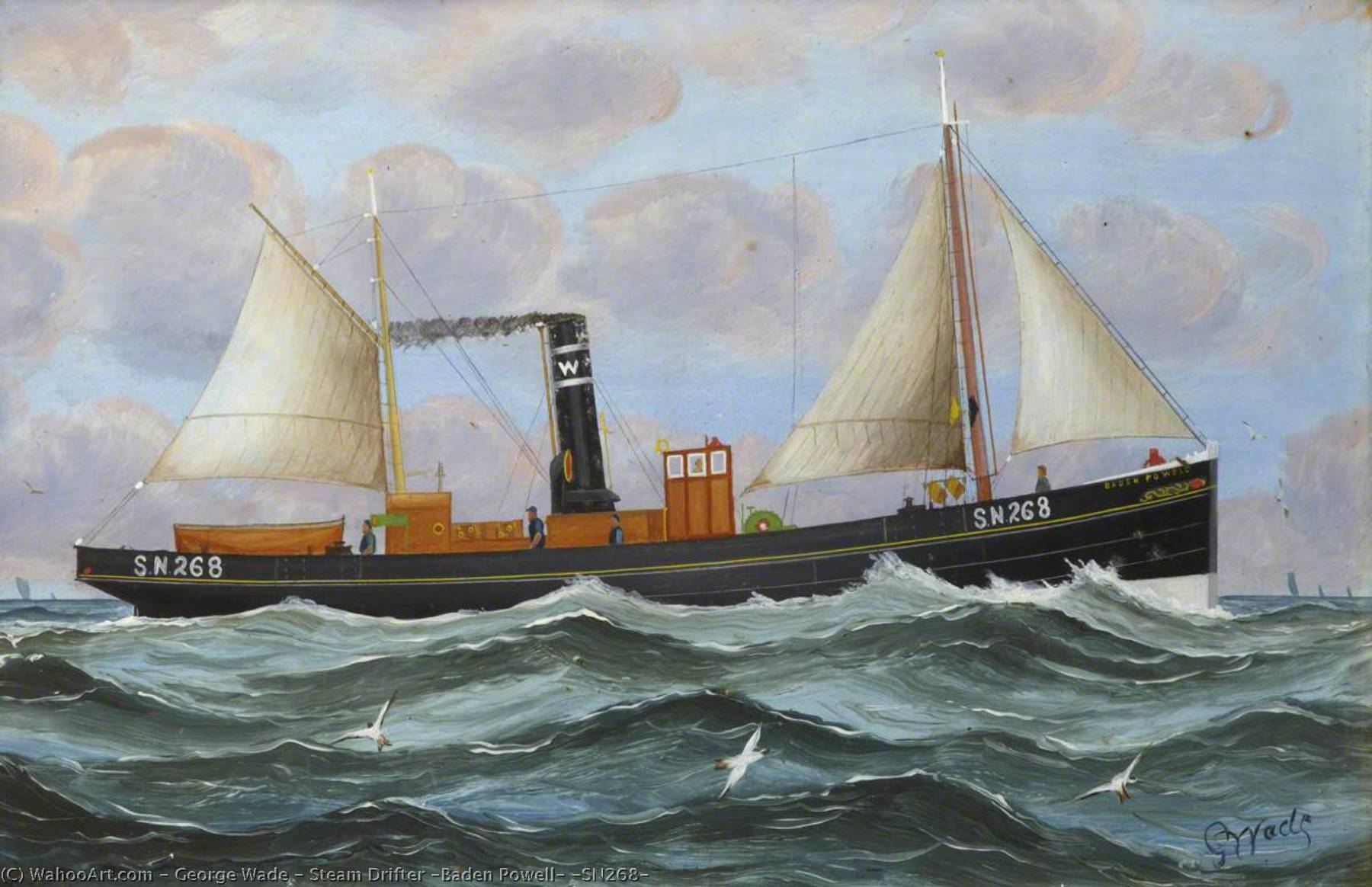 Wikioo.org - The Encyclopedia of Fine Arts - Painting, Artwork by George Wade - Steam Drifter 'Baden Powell' (SN268)