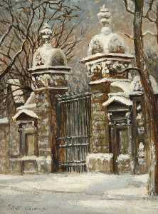 Upper Cheyne Row (showing an ornamental gate in winter)