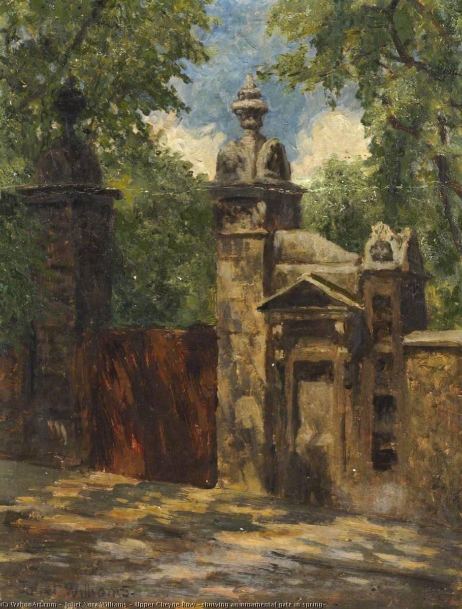Wikioo.org - The Encyclopedia of Fine Arts - Painting, Artwork by Juliet Nora Williams - Upper Cheyne Row (showing an ornamental gate in spring)
