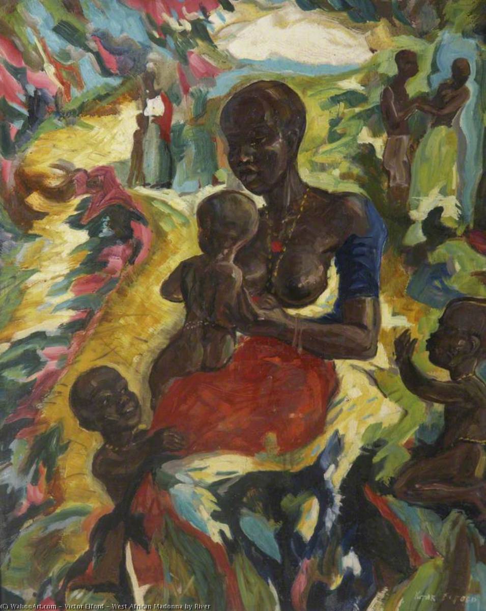 Wikioo.org - The Encyclopedia of Fine Arts - Painting, Artwork by Victor Elford - West African Madonna by River