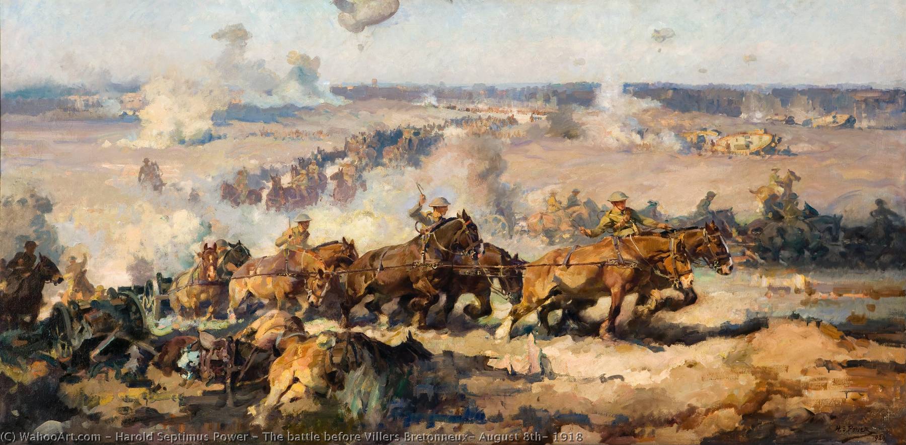 Wikioo.org - The Encyclopedia of Fine Arts - Painting, Artwork by Harold Septimus Power - The battle before Villers Bretonneux, August 8th, 1918