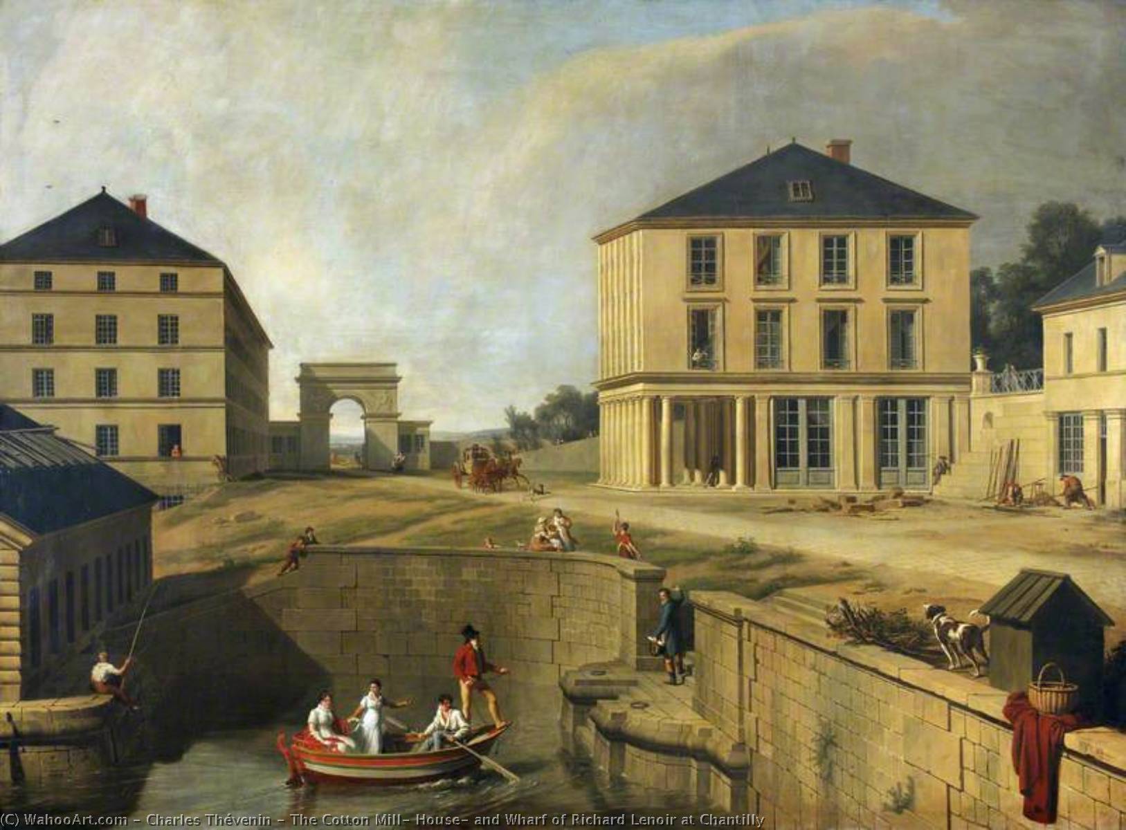 Wikioo.org - The Encyclopedia of Fine Arts - Painting, Artwork by Charles Thévenin - The Cotton Mill, House, and Wharf of Richard Lenoir at Chantilly