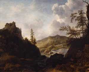 Paysage nordique avec un château sur une colline Paysage de Norvège (autre titre)