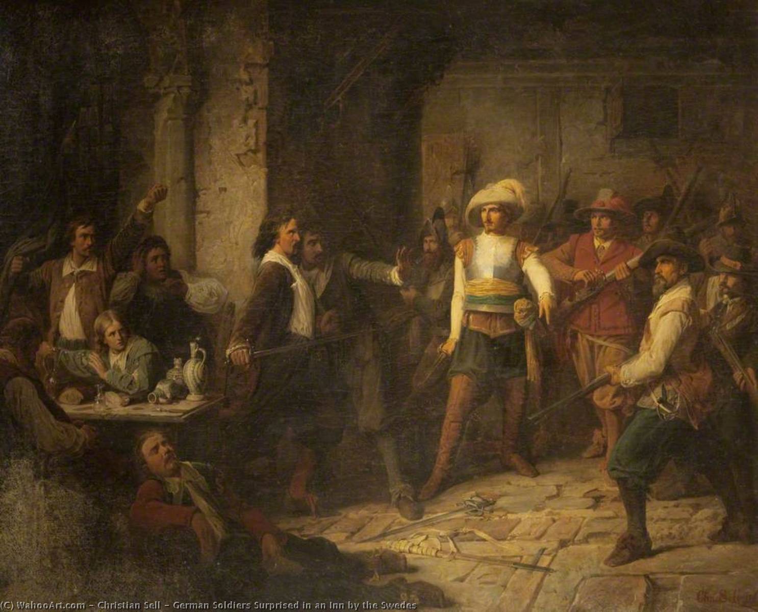 Wikioo.org - The Encyclopedia of Fine Arts - Painting, Artwork by Christian Sell - German Soldiers Surprised in an Inn by the Swedes