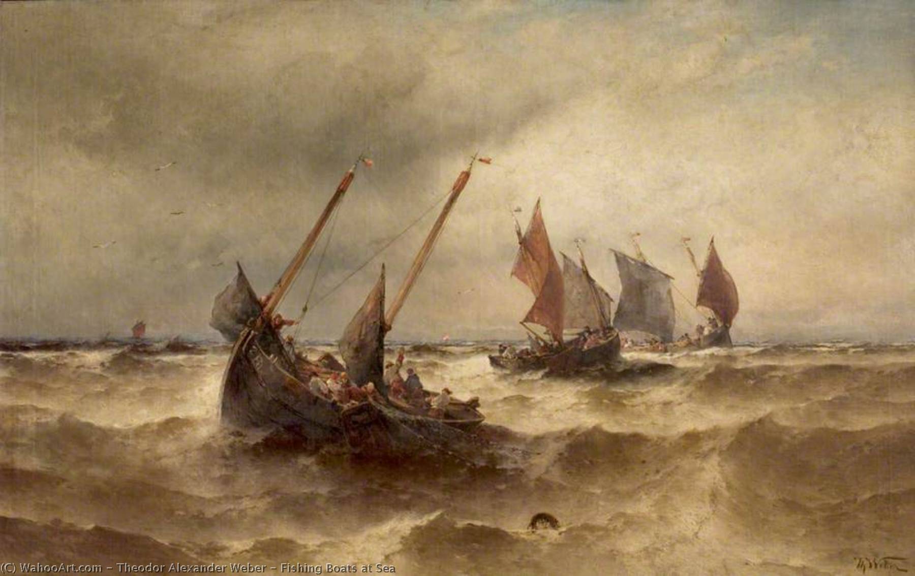 Wikioo.org - The Encyclopedia of Fine Arts - Painting, Artwork by Theodor Alexander Weber - Fishing Boats at Sea