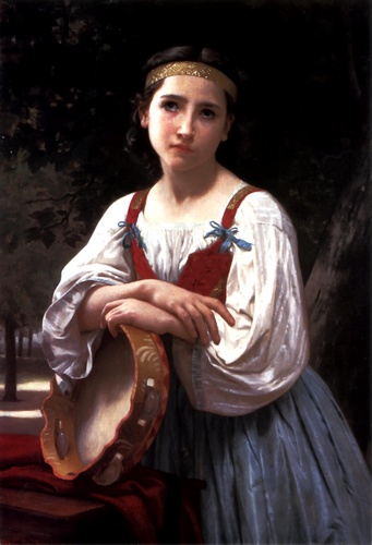 Wikoo.org - موسوعة الفنون الجميلة - اللوحة، العمل الفني William Adolphe Bouguereau - Bohemienne the Basque Drum