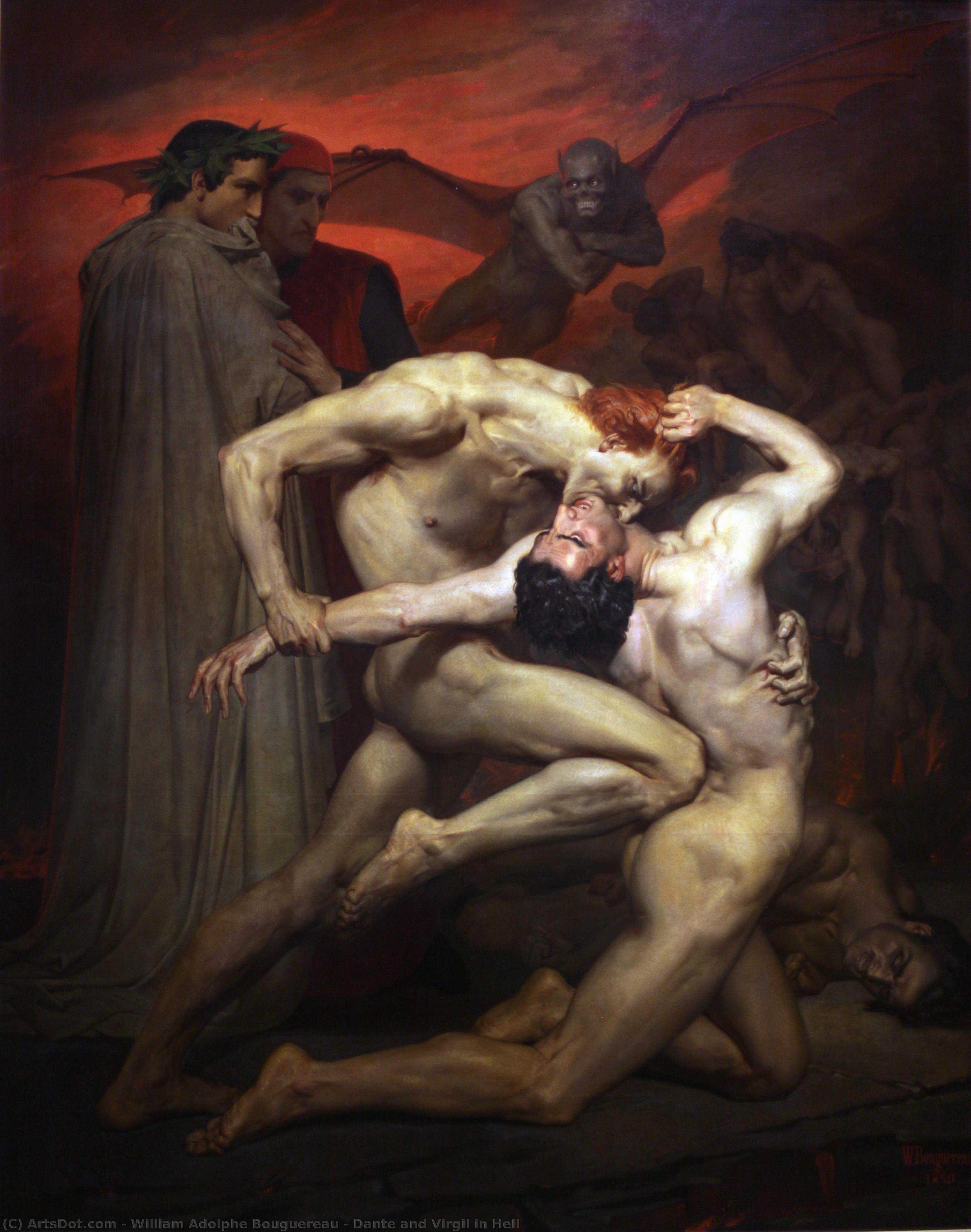 Wikoo.org - موسوعة الفنون الجميلة - اللوحة، العمل الفني William Adolphe Bouguereau - Dante and Virgil in Hell