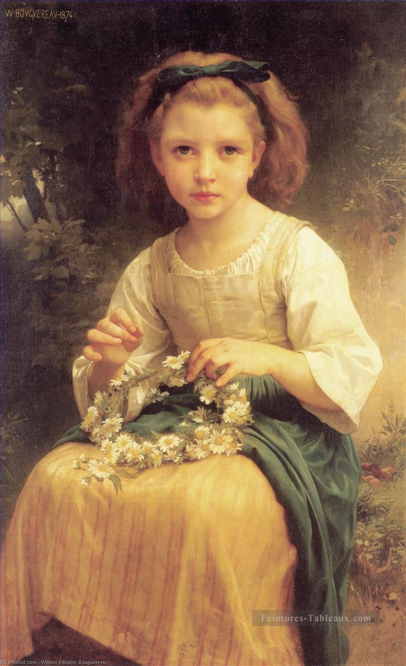 Wikoo.org - موسوعة الفنون الجميلة - اللوحة، العمل الفني William Adolphe Bouguereau - Enfant tressant une couronne