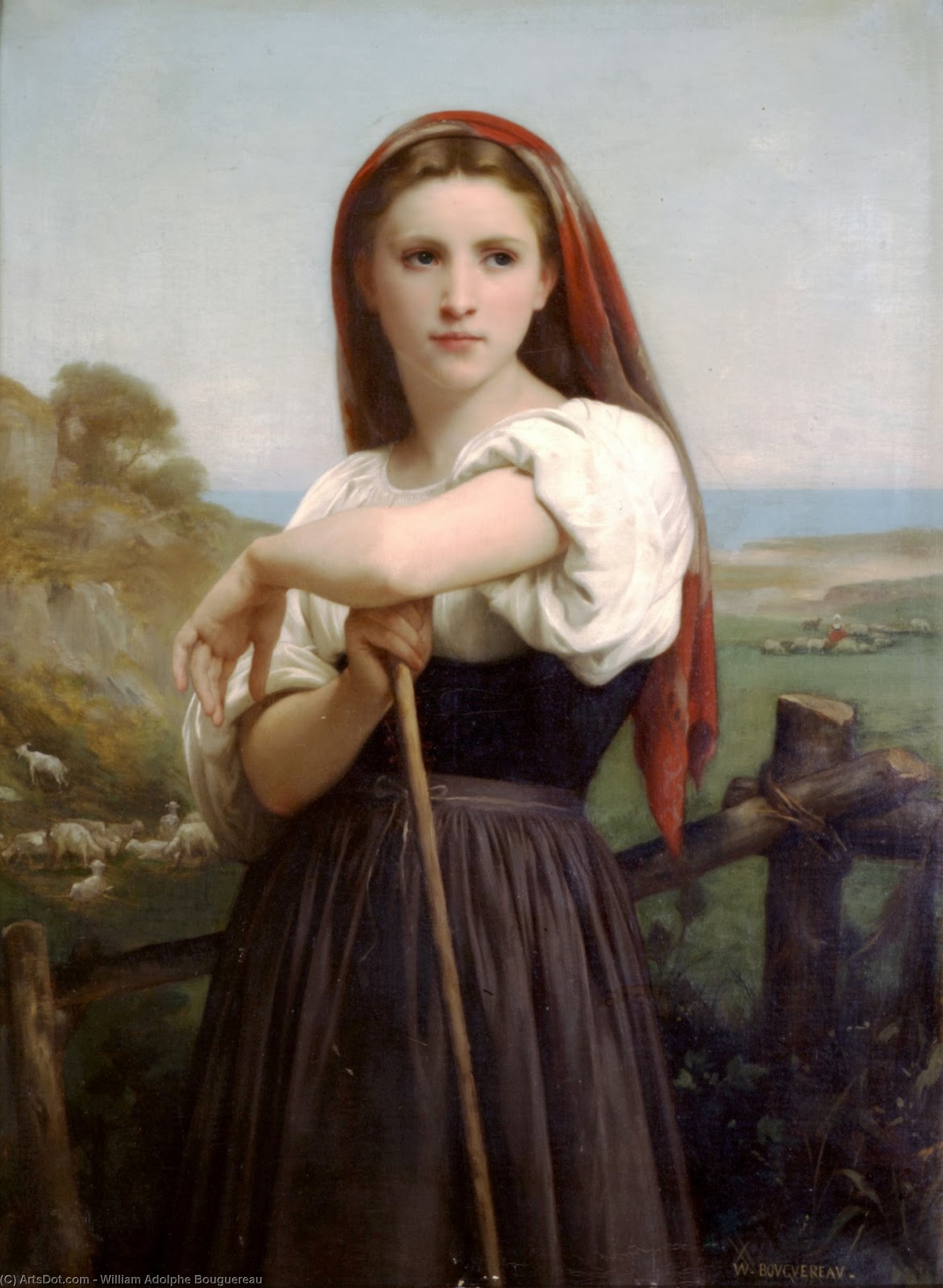 WikiOO.org - Enciklopedija dailės - Tapyba, meno kuriniai William Adolphe Bouguereau - Young shepherdess 1868