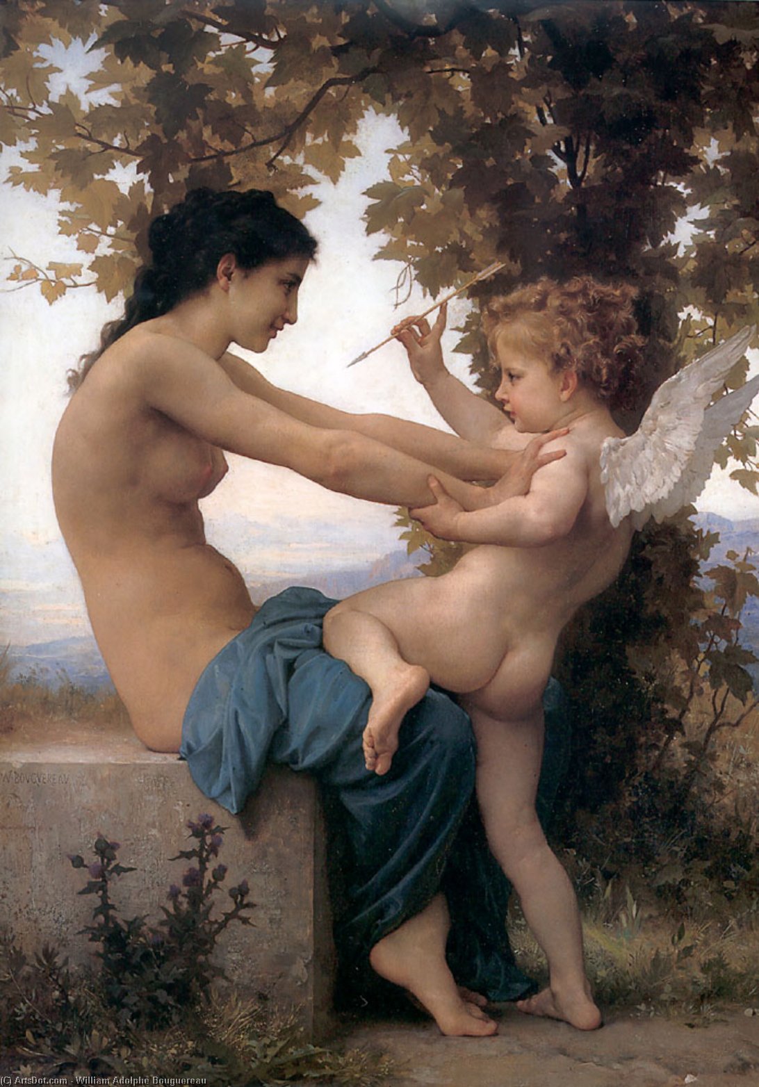 WikiOO.org - Encyclopedia of Fine Arts - Målning, konstverk William Adolphe Bouguereau - Young Girl Defending Herself against lamour