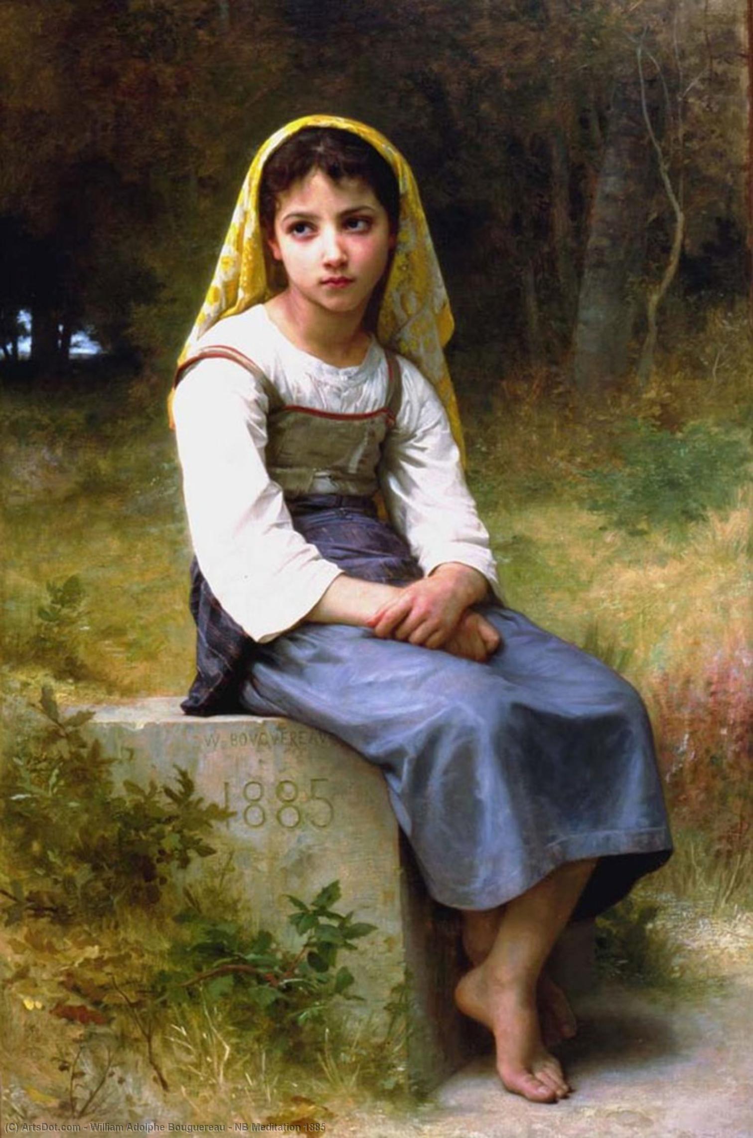 Wikioo.org – La Enciclopedia de las Bellas Artes - Pintura, Obras de arte de William Adolphe Bouguereau - Meditación NB 1885
