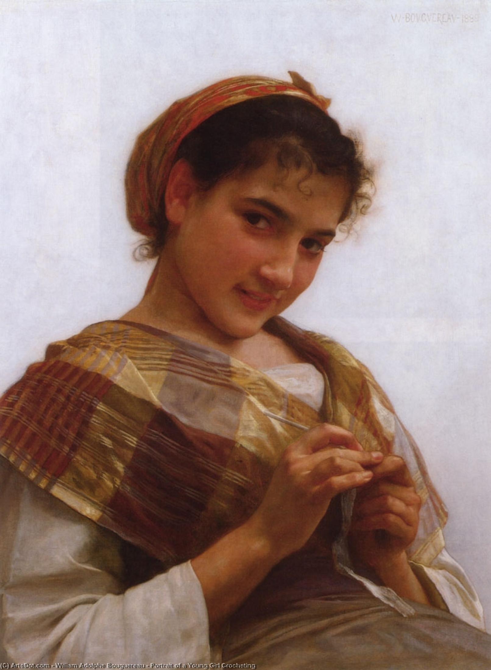 Wikioo.org - The Encyclopedia of Fine Arts - Painting, Artwork by William Adolphe Bouguereau - Portrait of a Young Girl Crocheting