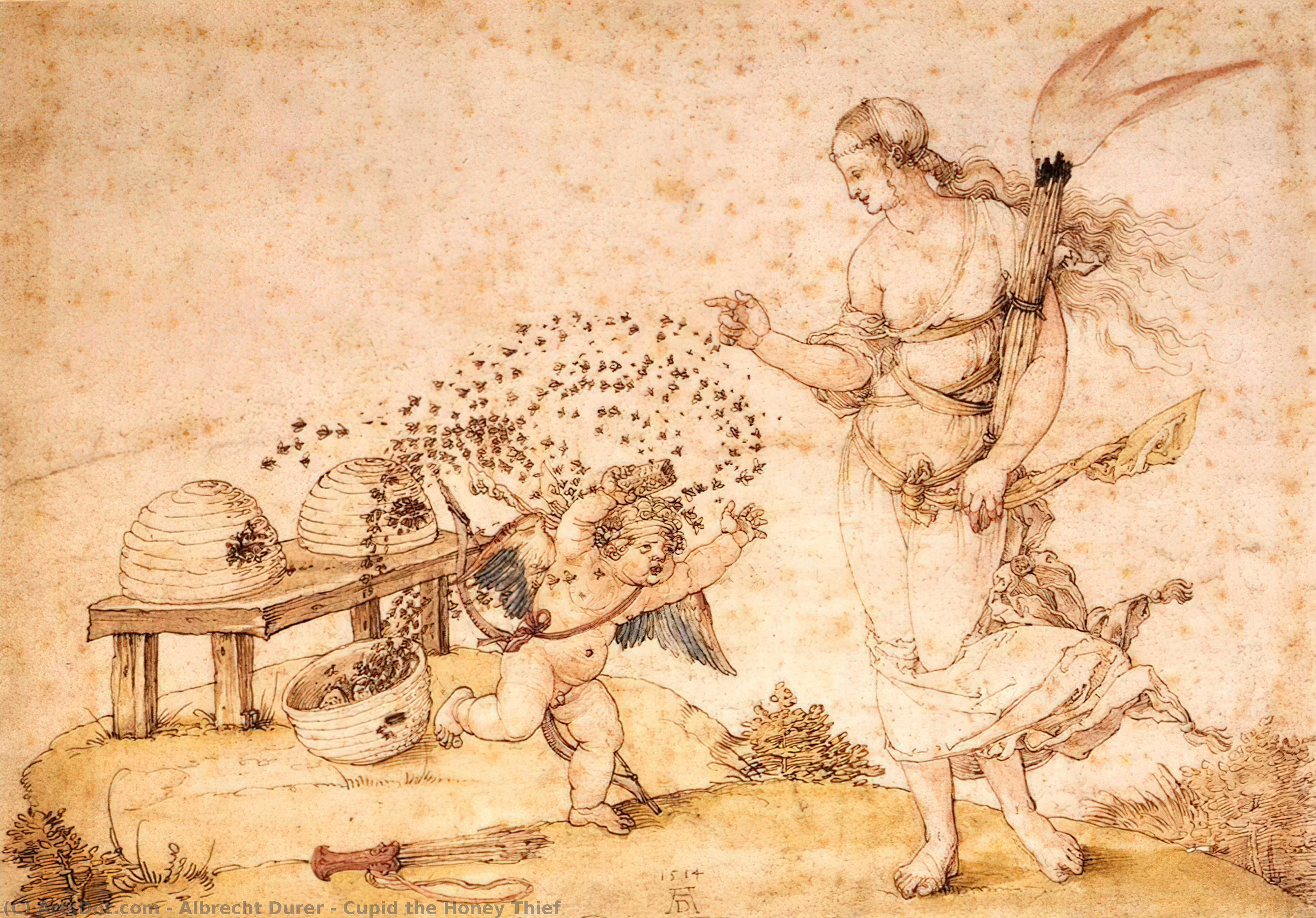 Wikioo.org – L'Enciclopedia delle Belle Arti - Pittura, Opere di Albrecht Durer - Cupido il ladro Miele