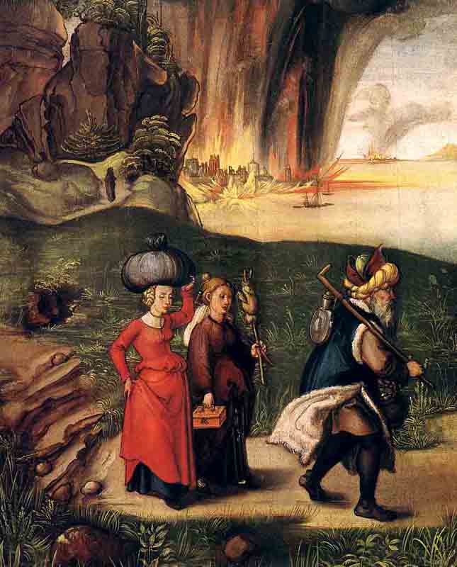 Wikioo.org - Bách khoa toàn thư về mỹ thuật - Vẽ tranh, Tác phẩm nghệ thuật Albrecht Durer - Lot and his daughters fleeing Sodom