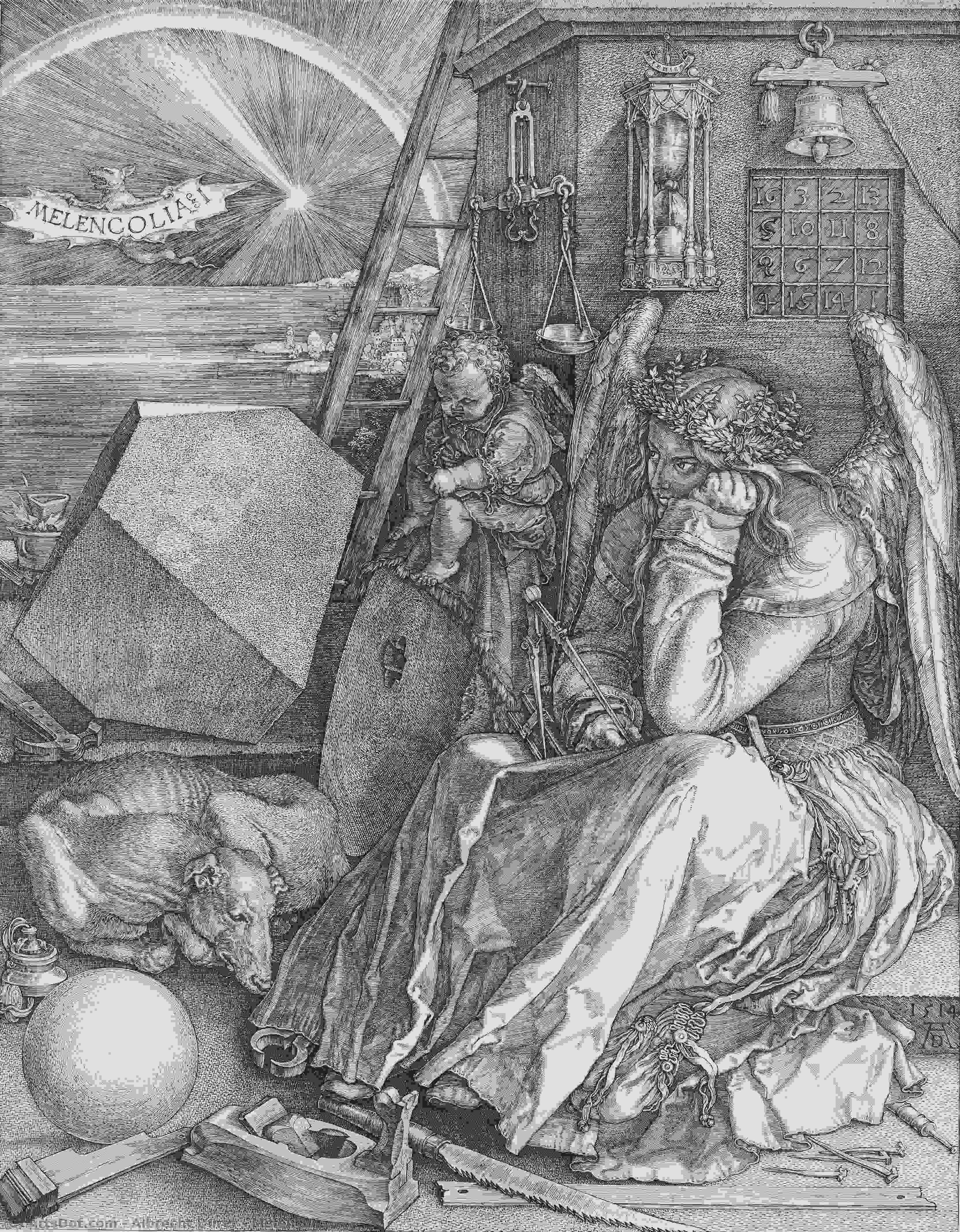 WikiOO.org - Encyclopedia of Fine Arts - Maleri, Artwork Albrecht Durer - Melencolia