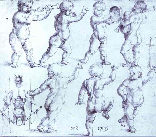 Wikioo.org - The Encyclopedia of Fine Arts - Painting, Artwork by Albrecht Durer - Putti Dancing and Making Music