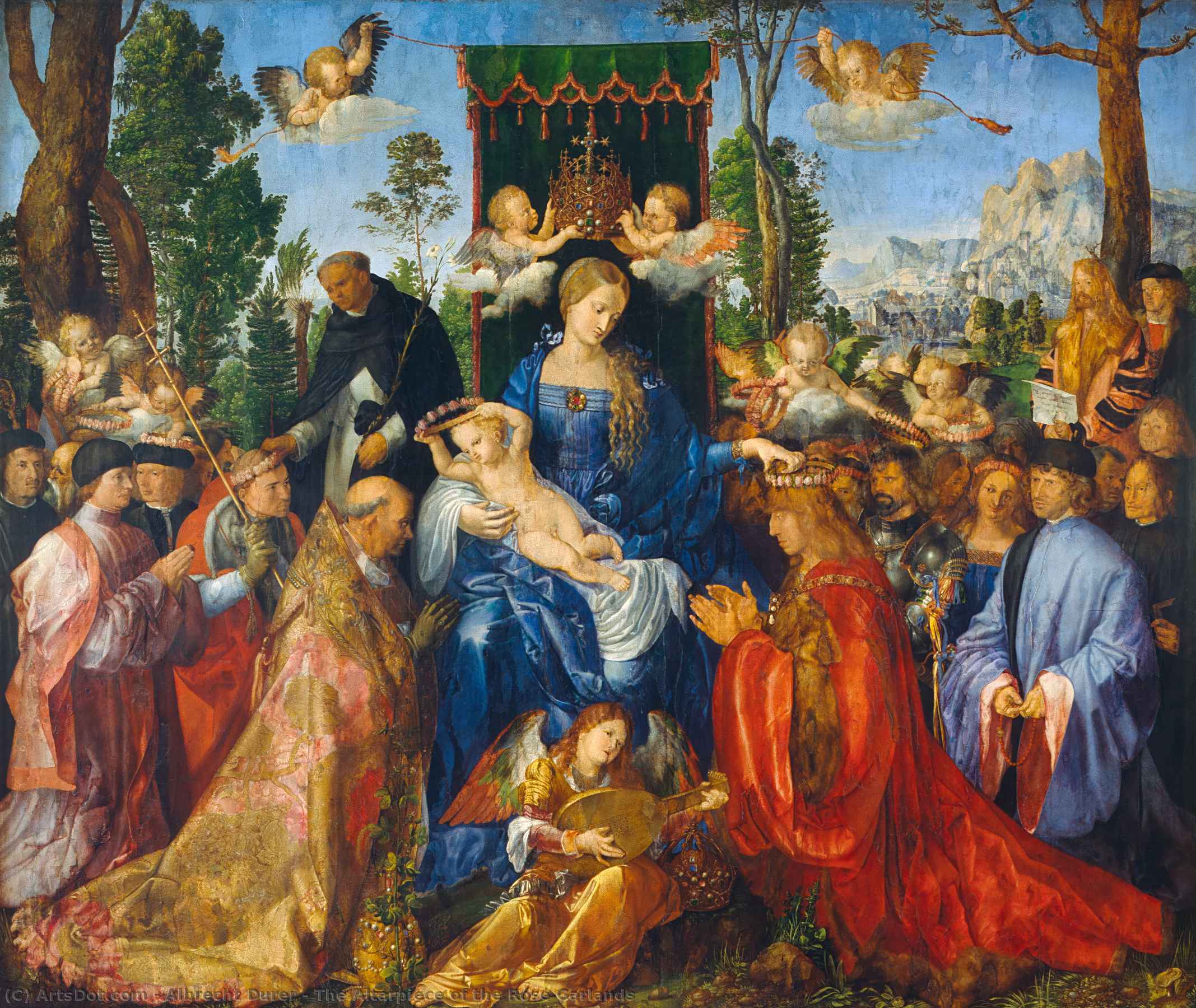 Wikioo.org - The Encyclopedia of Fine Arts - Painting, Artwork by Albrecht Durer - The Altarpiece of the Rose Garlands