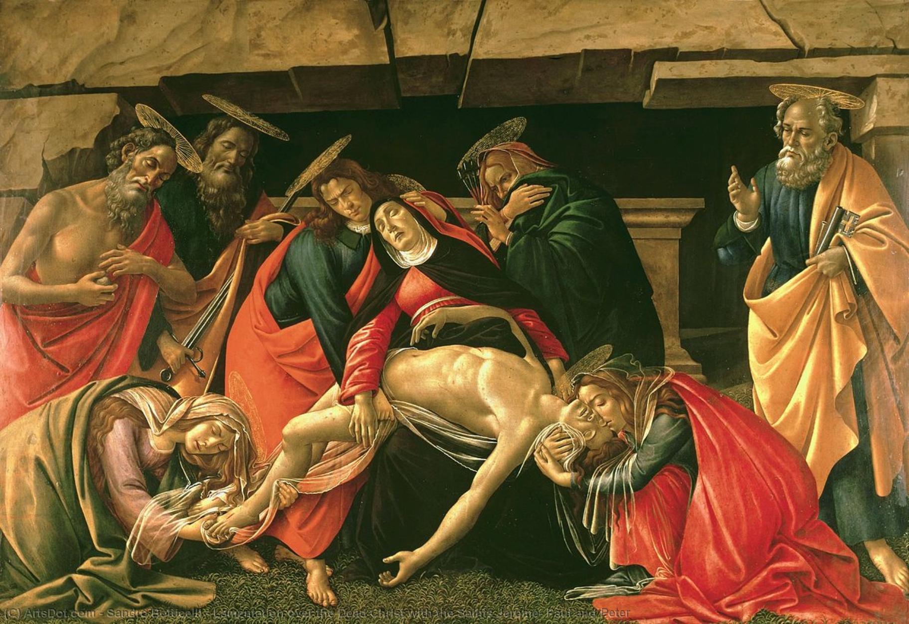 Wikoo.org - موسوعة الفنون الجميلة - اللوحة، العمل الفني Sandro Botticelli - Lamentation over the Dead Christ with the Saints Jerome, Paul and Peter