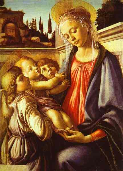 Wikoo.org - موسوعة الفنون الجميلة - اللوحة، العمل الفني Sandro Botticelli - Madonna and Child and Two Angels