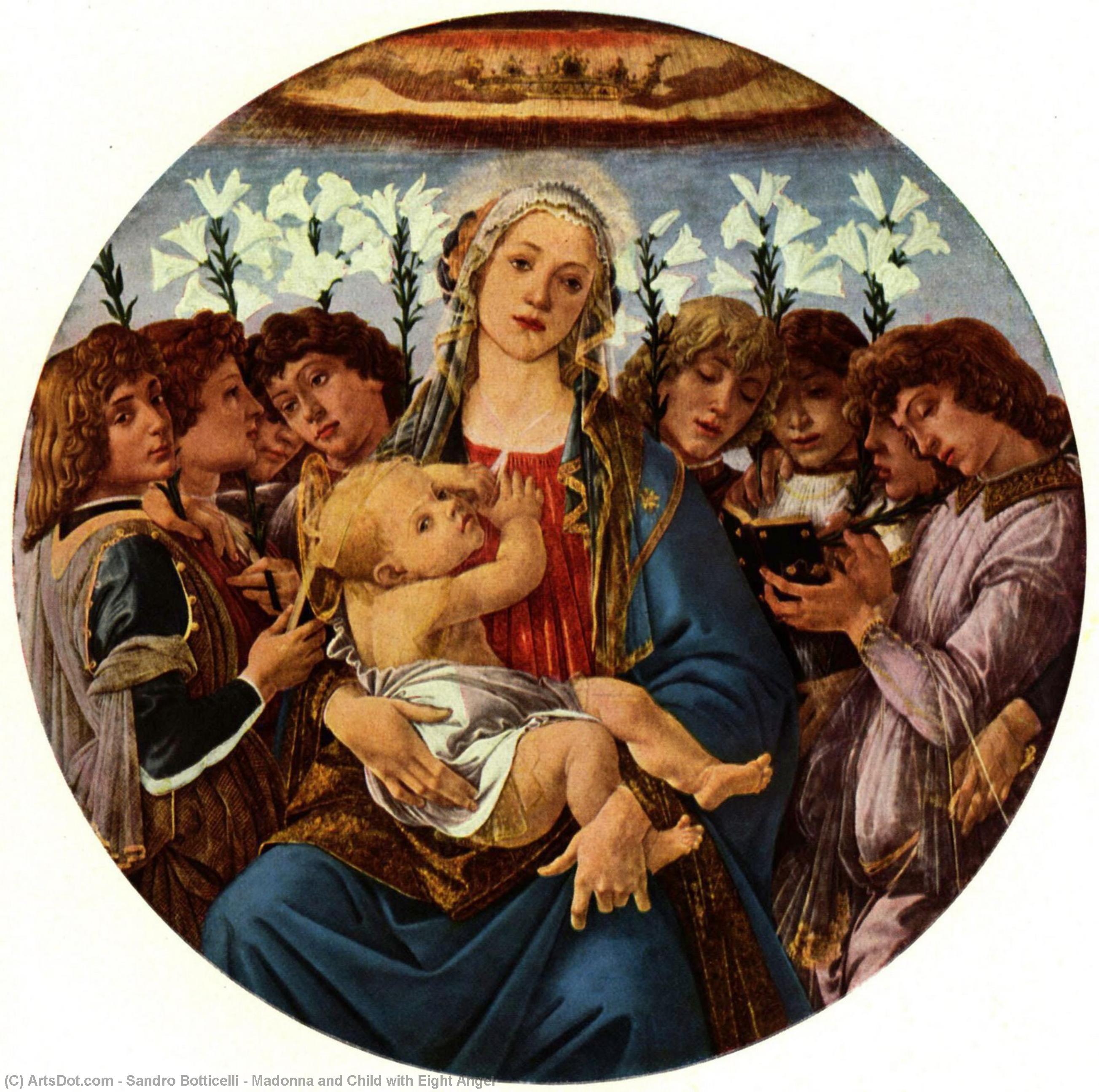 Wikioo.org – La Enciclopedia de las Bellas Artes - Pintura, Obras de arte de Sandro Botticelli - virgen y niño con ocho ángel