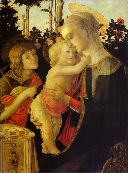 Wikioo.org - The Encyclopedia of Fine Arts - Painting, Artwork by Sandro Botticelli - The Virgin and Child with John the Baptist