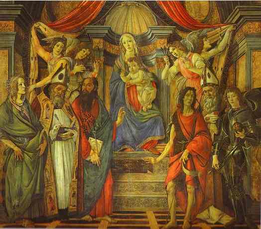 WikiOO.org – 美術百科全書 - 繪畫，作品 Sandro Botticelli - 圣母子与四位天使，六圣