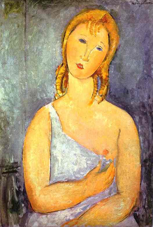 Wikoo.org - موسوعة الفنون الجميلة - اللوحة، العمل الفني Amedeo Modigliani - Girl in a White Chemise