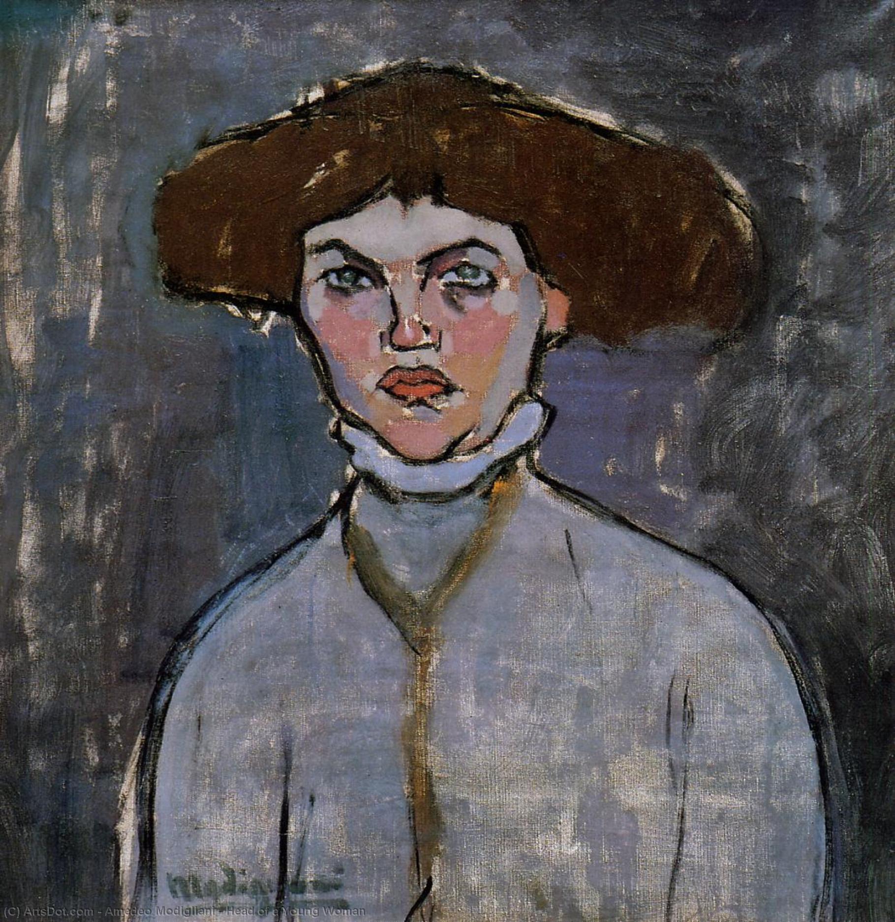 WikiOO.org - Encyclopedia of Fine Arts - Lukisan, Artwork Amedeo Modigliani - Head of a Young Woman