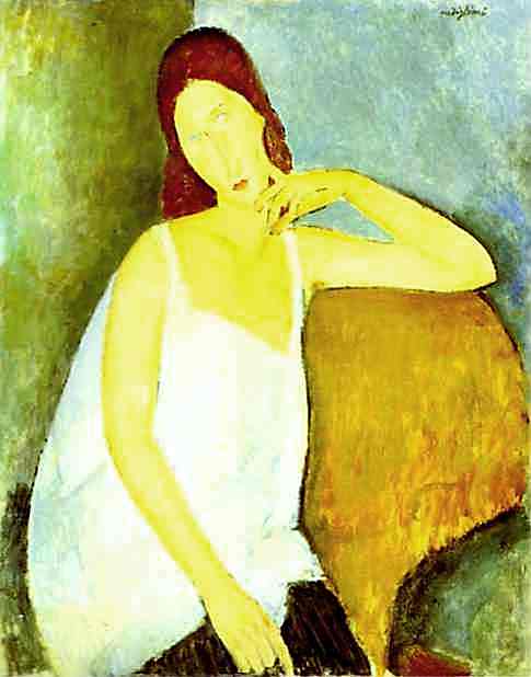 Wikioo.org - The Encyclopedia of Fine Arts - Painting, Artwork by Amedeo Modigliani - Portrait of Jeanne Hébuterne , Common-Law Wife of Amedeo Modigliani