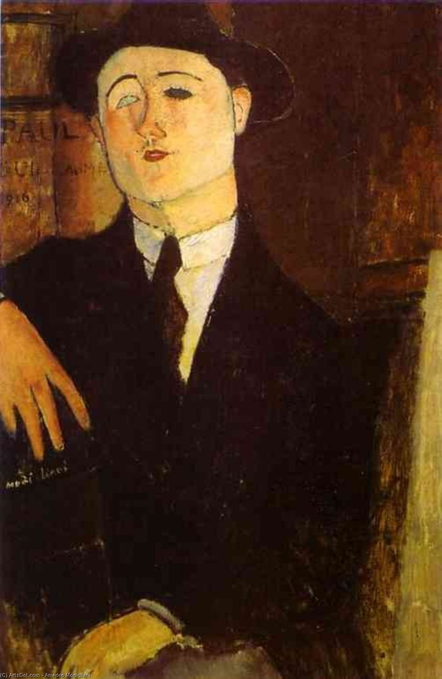 WikiOO.org - Enciklopedija dailės - Tapyba, meno kuriniai Amedeo Modigliani - Portrait of the Art Dealer Paul Guillaume