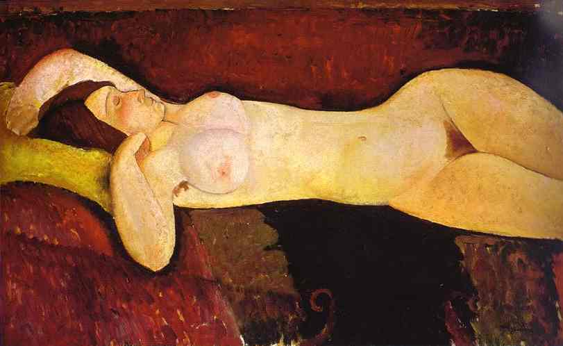 Wikoo.org - موسوعة الفنون الجميلة - اللوحة، العمل الفني Amedeo Modigliani - Reclining Nude (Le Grande Nu)