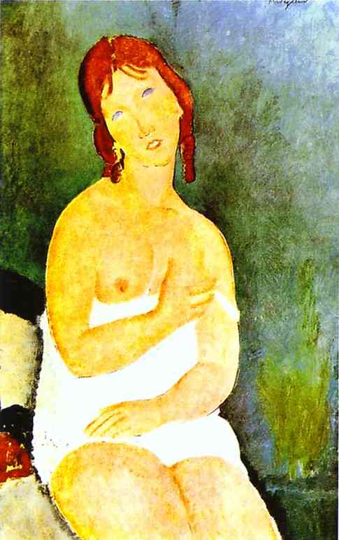 Wikioo.org - The Encyclopedia of Fine Arts - Painting, Artwork by Amedeo Modigliani - Red-Haired Young Woman in Chemise